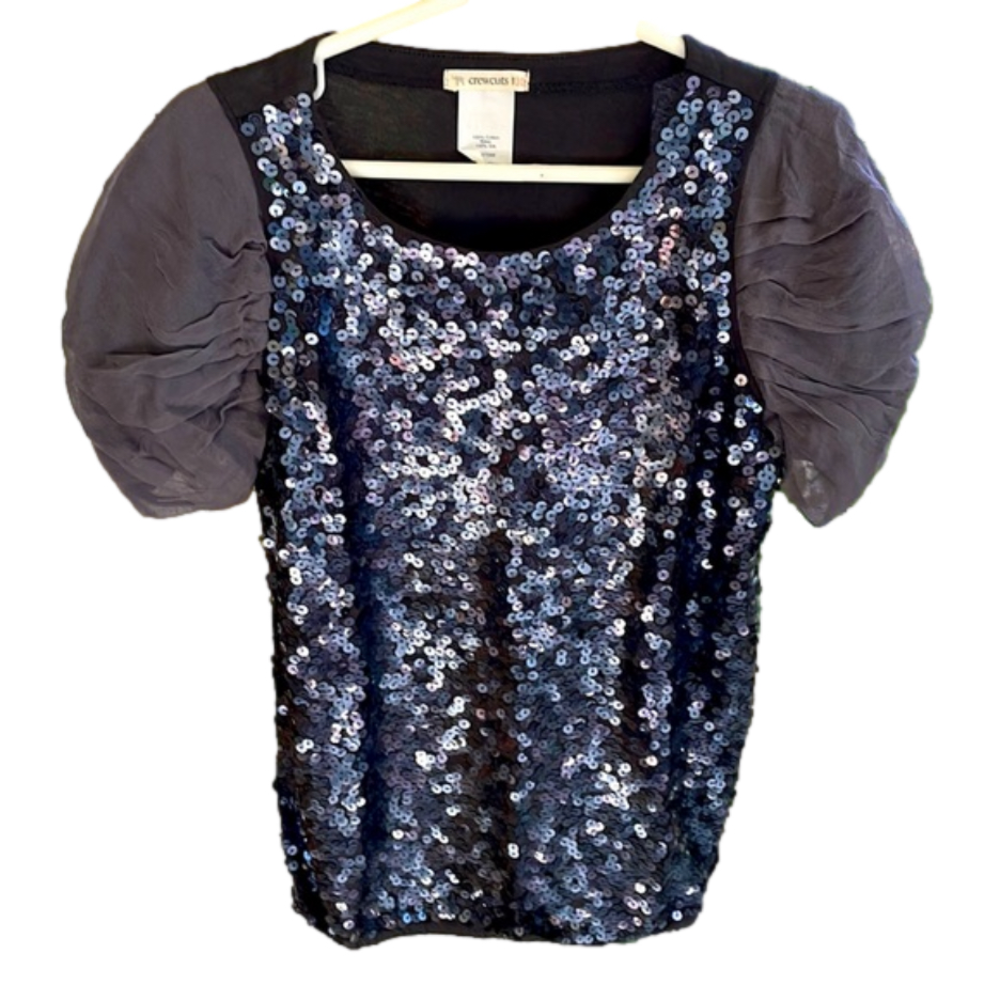 🌿Crewcuts girls dark grey short sleeved sequined top, size 10🌿